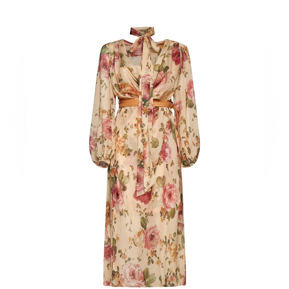 Zimmermann Cream and Pink Floral Long Sleeve Dress